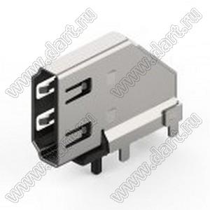 206A-DA01 разъем HDMI 2.1, тип A, Flank DIP Type, без фланца, G/F