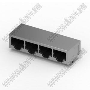 210A-14C0B-R разъем RJ45 1x4, угловой, нижняя защелка, DIP, без EMI, без светодиода, 5u"