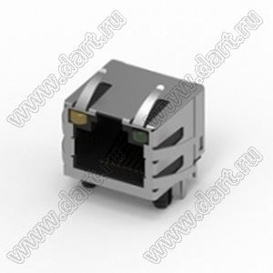 211A-1XCAA-R01 разъем RJ45 экранированный, угловой, верхняя защелка, DIP, со светодиодом, 5u"