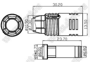 AS150-M-BLACK-NORES вилка без сопротивления на провод; 1-конт.