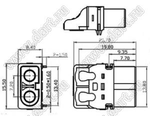 XT60PT-F розетка SMD на плату горизонтальная; 2-конт.