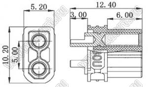 XT30U-F розетка на провод; 2-конт.