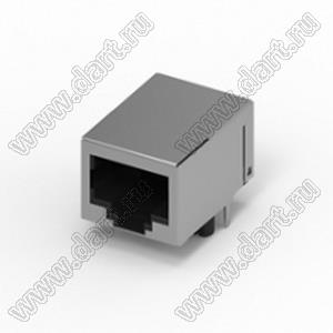 210A-11C0B-R разъем RJ45 угловой, нижняя защелка, DIP, без EMI, без светодиода, 5u"