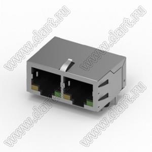 211C-12CAA разъем RJ45 экранированный, 1x2, угловой, верхняя защелка, DIP, со светодиодом, 5u"