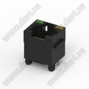 211B-11C0B-01 разъем RJ45, вертикальный, DIP, без EMI, со светодиодом, 5u"