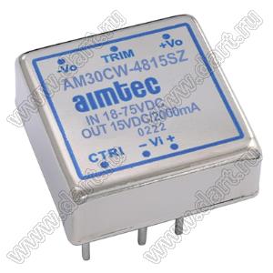 AM30CW-4815SZ модульный источник питания постоянного тока (DC/DC); Uвх=18...75В; Uвых=15В; Iвых=2А; Uпр=1600; 30Вт