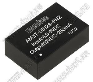 AM3T-0512S-PNZ модульный источник питания постоянного тока (DC/DC); Uвх=4,5...9В; Uвых=12В; Iвых=250мА; Uпр=1500; 3Вт