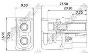 XT60L-F розетка с кожухом на провод; 2-конт.