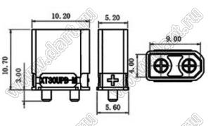 XT30UPB-M вилка на плату прямая; 2-конт.