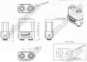 XT90PB-F розетка на плату прямая; 2-конт.