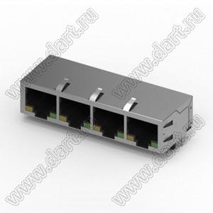 211C-14CAA разъем RJ45 экранированный, 1x4, угловой, верхняя защелка, DIP, со светодиодом, 5u"