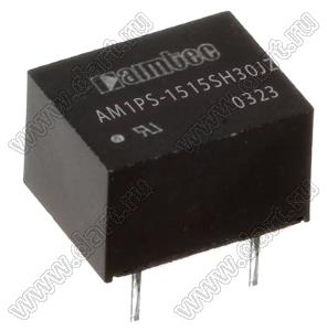 AM1PS-1515SH30JZ модульный источник питания постоянного тока (DC/DC); Uвх=15 (13,5...16,5)В; Uвых=15В; Iвых=67мА; Uпр=3000; 1Вт