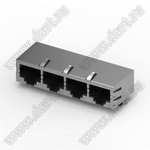 212B-14CA0 разъем RJ45 магнитный, 1х4, угловой, верхняя защелка, DIP, экранированный, без светодиода, 5u"