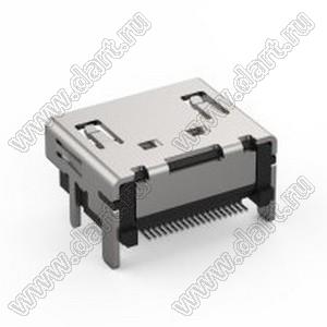 206A-SE02 разъем HDMI 2.1, тип A, SMT+Shell DIP, без изгиба, без штифта, 15u"