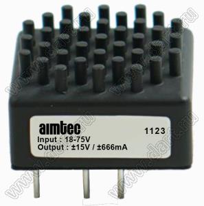 AM20CWR-2415DZK модульный источник питания постоянного тока (DC/DC); Uвх=24 (13...70)В; Uвых=±15В; Iвых=±0,666А; Uпр=3000; 20Вт