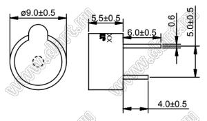 HCM-0901AX излучатель звука с генератором 1,5V D=9,0мм H=5,7мм; Uпит.=1,5В; >75дБ (На расстоянии 10 см); F=2300±400Гц; d=9,0 x H=5,7мм