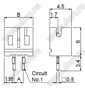 A2001-02A (B2B-PH-K-S, MW-02M, 53253-0270, WB-02, DS1066-02MVW6) вилка на плату прямая; шаг 2,00мм; 2-конт.; нейлон-66/латунь луженая; цвет натуральный