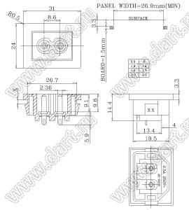 JR-201SB(S) разъем IEC 60320 (C8) сетевого питания; 250 B; 2,5 A