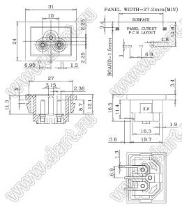 JR-307SB(PCB) разъем IEC 60320 (C6) сетевого питания; 250 B; 2,5 A