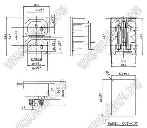 R-302G2-G7 разъем IEC 60320 (C13) сетевого питания; 15 A / 10 A; 250 B