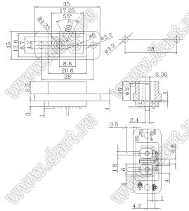 JR-201D8A(PCB) разъем IEC 60320 (C8) сетевого питания; 250 B; 2,5 A
