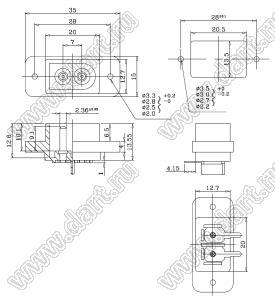 JR-201DA(PCB) разъем IEC 60320 (C8) сетевого питания; 250 B; 2,5 A