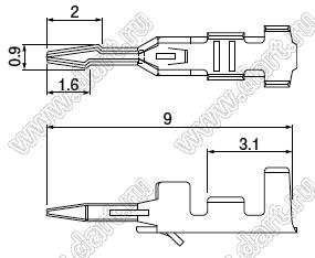 SAN-002T-0.8A терминал (контакт) розетки на провод; латунь луженая