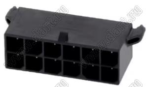 MOLEX Mega-Fit™ 768290012 вилка двухрядная прямая с защелками в плату для выводного монтажа, цвет черный; 12-конт.