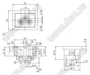 JR-307SB1(S)(SNAP IN TYPE) разъем IEC 60320 (C6) сетевого питания; 250 B; 2,5 A