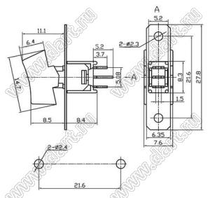 SRLS-102-A1 переключатель клавишный; ON-ON; SPDT; 3P