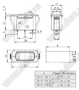 KY7 переключатель клавишный; 15A 250VAC / 20A 250VAC / 10A 28/48VDC T85/55