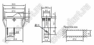 RL1-5(Y)11-B-0-BK/BK-P2 переключатель клавишный; ON-OFF; 2P; SPST; 16A 250VAC; черный; черный