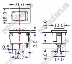 ZE-200-3-1 переключатель клавишный; ON-OFF-ON; 6A 250VAC; короткие контакты