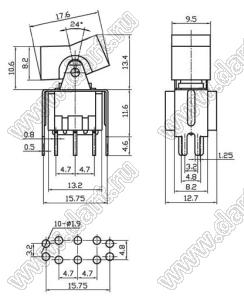 RLS-212-A2T переключатель клавишный; ON-(ON); DPDT; 6P