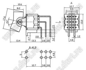 RLS-213-A4T переключатель клавишный; ON-OFF-(ON); DPDT; 6P