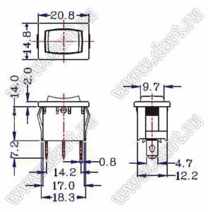 RK-01 переключатель клавишный; ON-OFF-ON / ON-OFF-(ON) / (ON)-OFF-(ON); 8A 250VAC