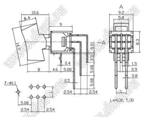 SRLS-202-C4H переключатель клавишный; ON-ON; DPDT; 6P