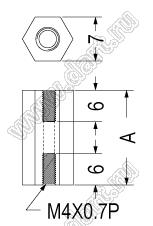 HTP-414 (HP4-14) cтойка шестигранная с внутренними резьбами; M4; L=14,0мм; нейлон-66; цвет натуральный