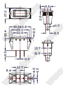 RK-02A переключатель клавишный; ON-OFF-ON; 1P2T; 3A 250VAC