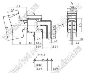 SRLS-103-C4B переключатель клавишный; ON-OFF-ON; SPDT; 3P