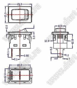 KAB-2A(Dust Proof) переключатель клавишный; ON-OFF; 10A 250VAC / 6A 250VAC; пылезащищенный