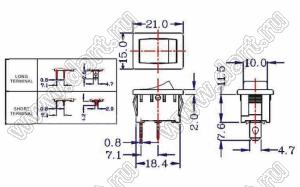 KAB-2A переключатель клавишный; ON-OFF; 10A 250VAC / 6A 250VAC