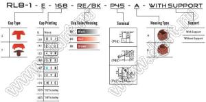 RL8-1-F-168-BK/BR-P45-B переключатель клавишный; 10A 250VAC, 16A 250VAC; черный; коричневый; маркировка O I II