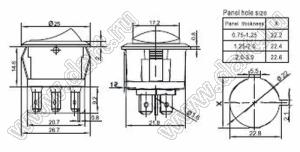 RL3-5(X)23-G-7-BK/BK-P4 переключатель клавишный; ON-OFF-ON; 6P; DPDT; 6A 250VAC; черный; черный; маркировка I O II