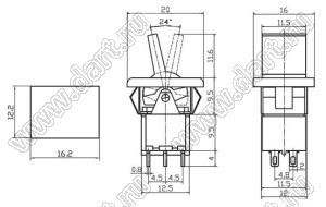RLS-202-F1 переключатель клавишный; ON-ON; DPDT; 6P