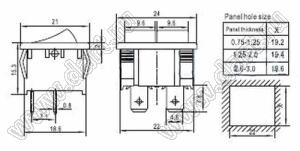 RL3-2(D)-11(OFF)/11-31-(BL-RE)BK-P5 переключатель клавишный двойной; ON-(OFF)/ON-OFF; 4P; DPST; голубой/красный; черный; маркировка I II