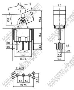 RLS-123-A2T переключатель клавишный; (ON)-OFF-(ON); SPDT; 3P