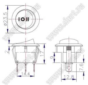 ZE-201-3 переключатель клавишный; ON-OFF-ON / ON-OFF-(ON) / (ON)-OFF-(ON) / ON-ON / (ON)-(ON); 5A 250VAC