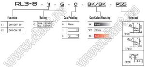 RL3-812-G-0-BK/BK-P55 переключатель клавишный; ON-ON; 3P; SPST; 3A 250VAC; черный; черный