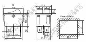 RL2-421/N-P-30-RE/BK-P2 переключатель клавишный двойной; ON-OFF; 6P; DPST; 16A 250VAC; красный; черный; маркировка O I / O I